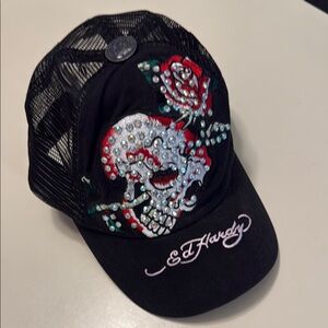 Ed Hardy Black Skull and Rose Cap